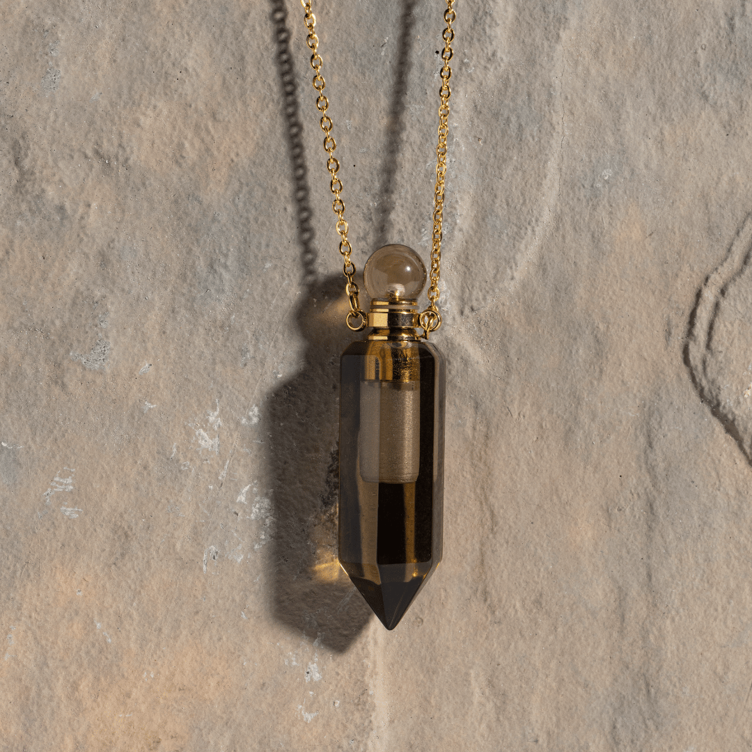 crystal potion amulet necklace, Ascention, Smoky Quartz