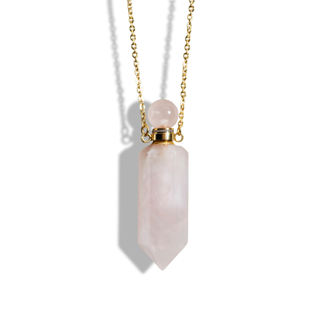 crystal potion amulet necklace, Ascention, Rose Quartz,