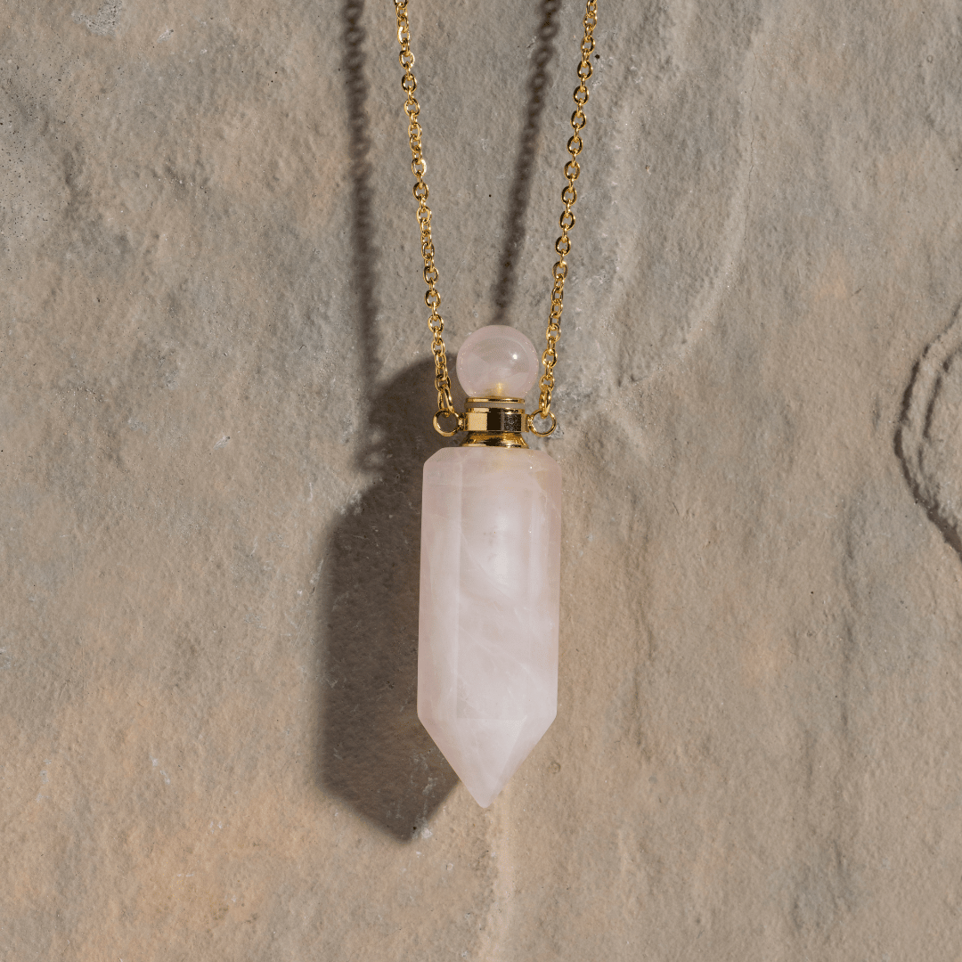 crystal potion amulet necklace, Ascention, Rose Quartz,