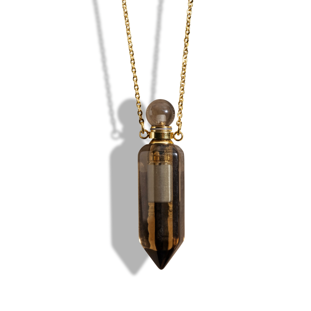 crystal potion amulet necklace, Ascention, Smoky Quartz