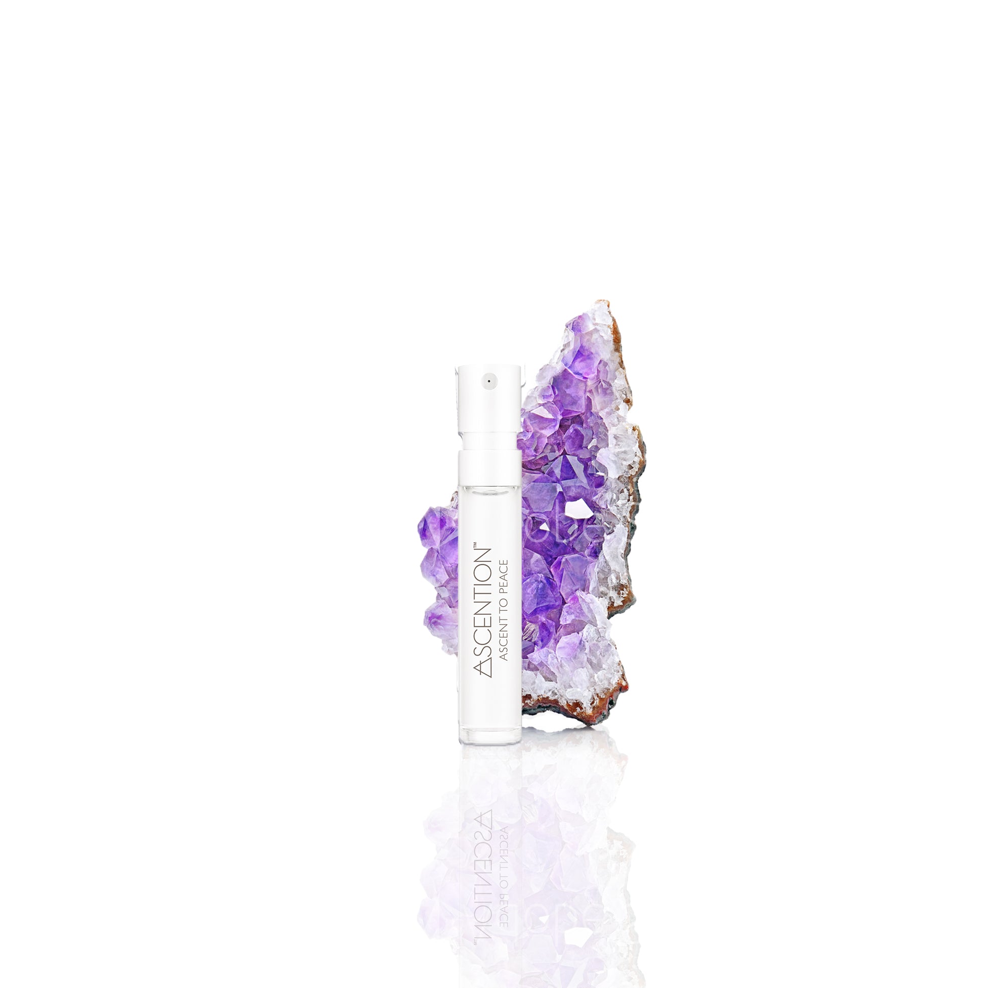 Ascent to Peace with Amethyst crystal, scent with intent samples, don't just smell good, feel good. Discover, experience and manifest with scent resonates with you. Ascention is elevating the clean fragrance experience into wellness.